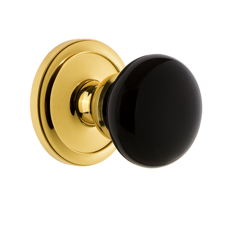 Rosette Grandeur circulaire avec bouton de porte Coventry, 2-3/8 po, Laiton poli