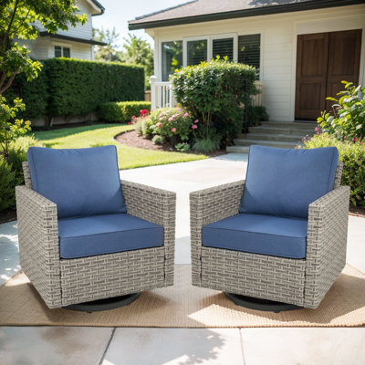 Clute Arnoltice All-Weather PE Wicker Outdoor Patio Swivel Rocking Lounge Chairs With Cushions (Set Of 2)
