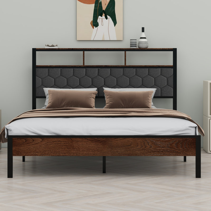 Base de lit plateforme en bois, chevet avec emballage souple et 2 pièces, grand espace de rangement au bas du lit, Double