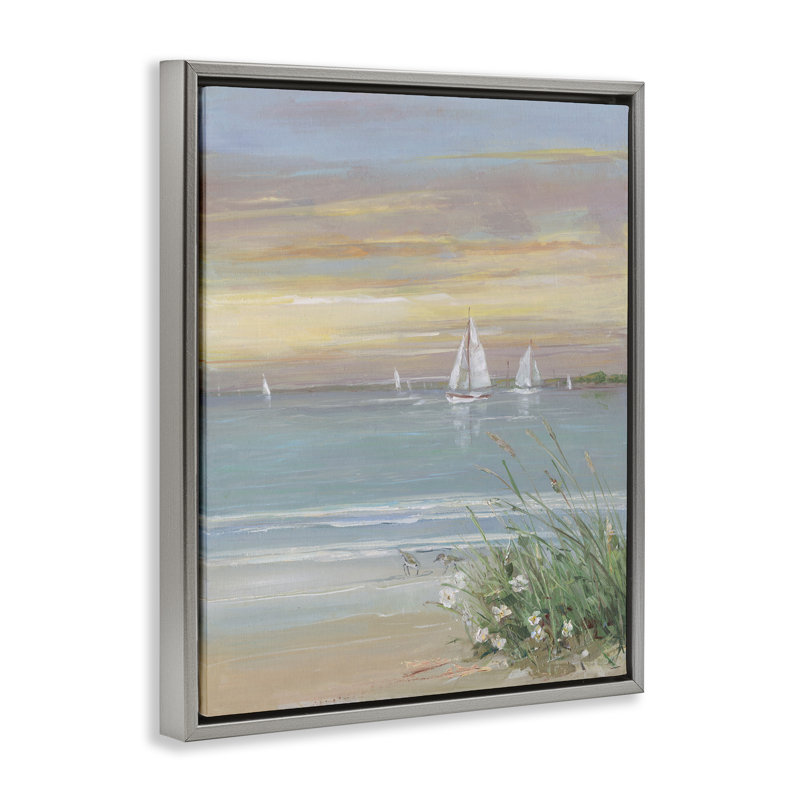 Voiliers au-delà du cadre flottant Sandy Shore, design par Sally Swatland, Cadre flottant gris lustré, H 31 po x l 25 po