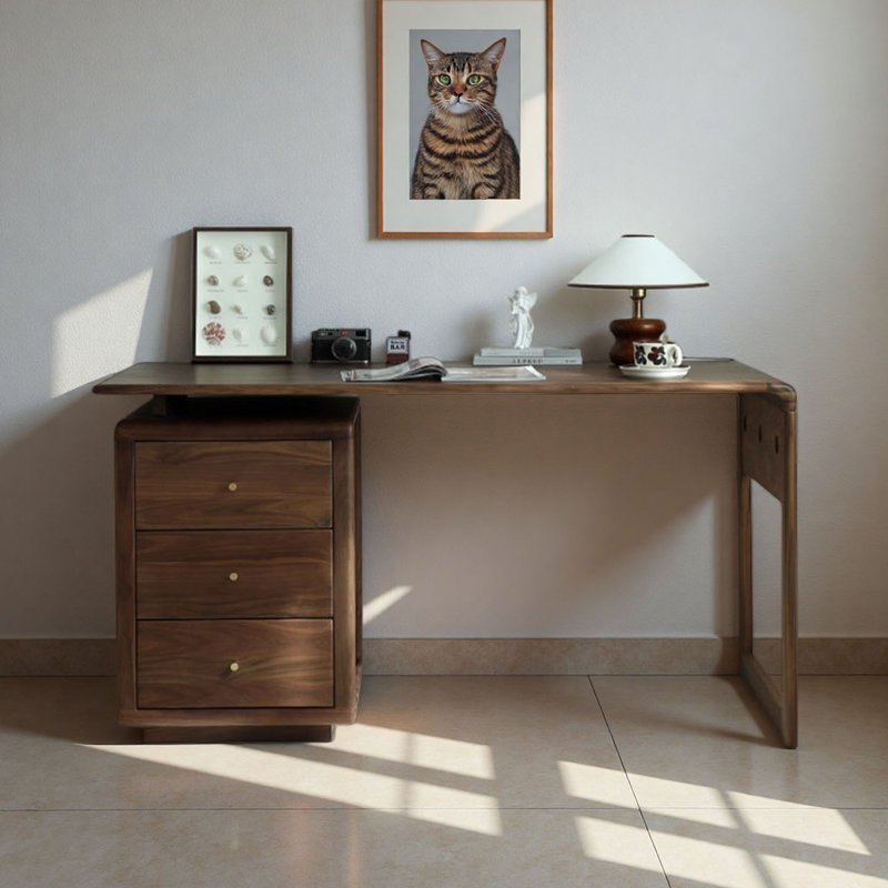 Bureau en noyer massif avec rangement, H 29,5 po x l 63 po x P 27,6 po