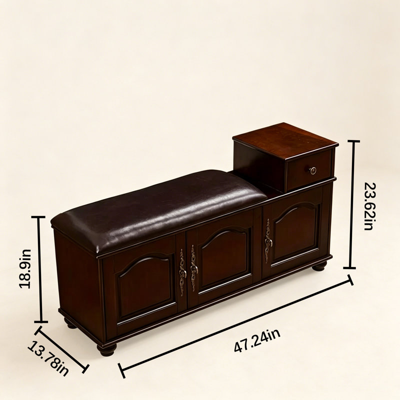 Banc à chaussures en bois massif avec coussin