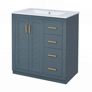 Meuble-lavabo de 30 po avec lavabo en céramique, structure en bois massif, rangement spacieux, portes et tiroirs à fermeture en douceur
