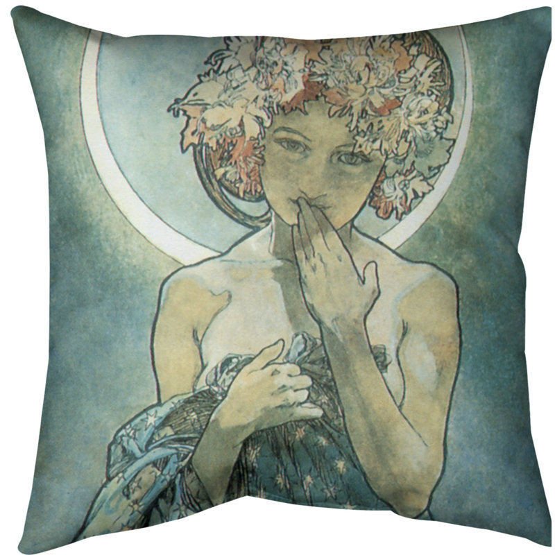 Housse de coussin alphonse mucha moon star, 20 po x 20 po, Bleu, Sergé de coton