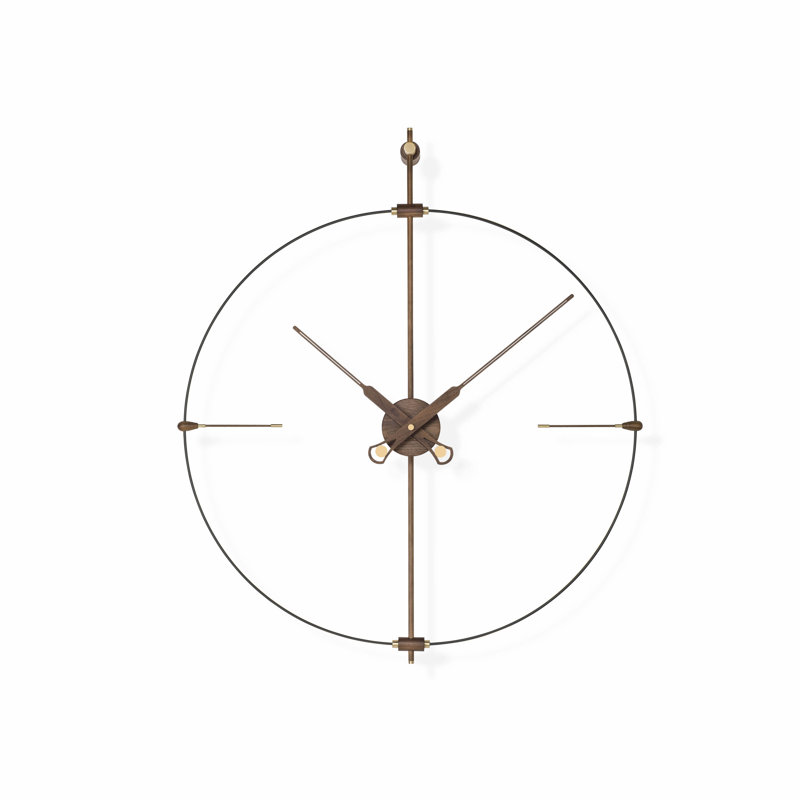 Oversized Black and Walnut Round Wood Wall Clock