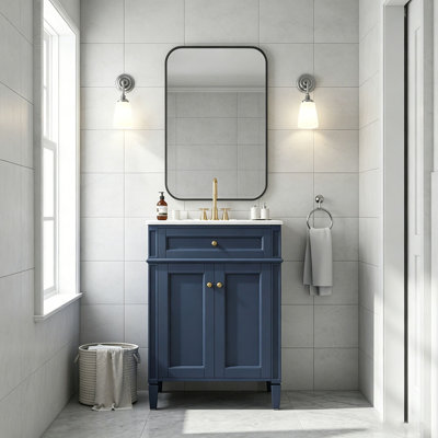 Meuble-lavabo 24 po avec 2 portes et tiroir coulissant, armoire de rangement pour salle de bain avec lavabo, portes à fermeture en douceur avec organisateurs