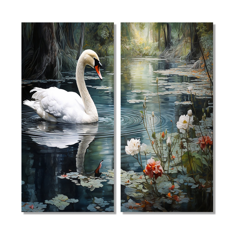 Forest Sawns In Shadows I - Décoration murale traditionnelle rouge 2 panneaux, H 20 po x l 24 po, Toile tendue