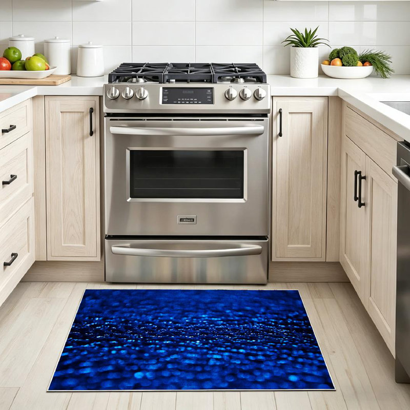 Tapis bleu lavé à la machine, Rectangle 32" x 47"