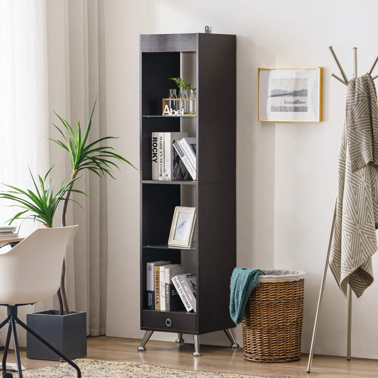 Modern 69-inch Tall Skinny 5-Shelf Bookcase in Black Wood Finish