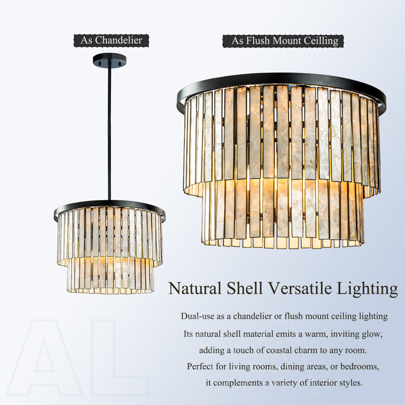 88'' Matte Black Capiz Shell 5-Light Coastal Chandelier