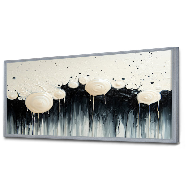 «Black White Wave», volcanique rythmique, art mural, H 28 po x l 60 po, Floater Framed, Argent argent