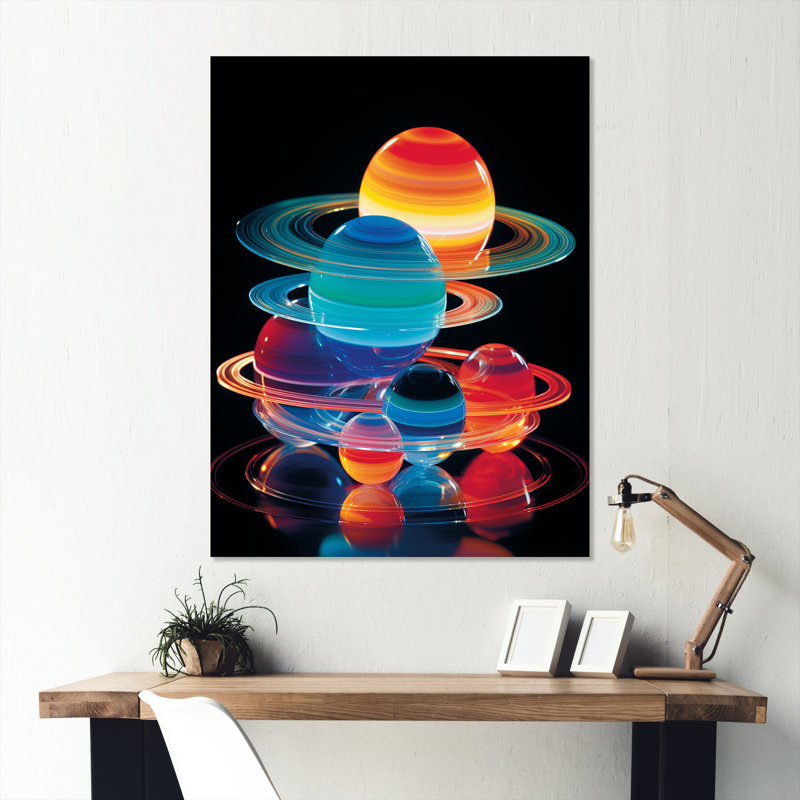 Planète saturne cosmique - Art mural en métal, H 40 po x l 30 po x P 1,5 po