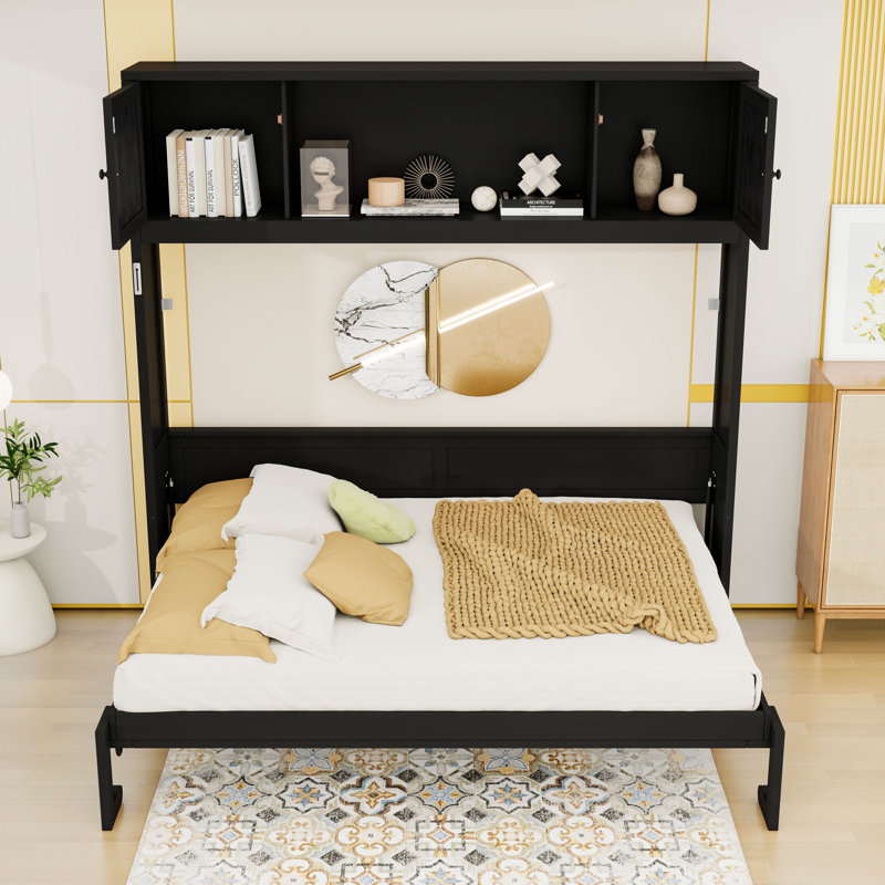 Lit escamotable avec armoires de rangement, Noir