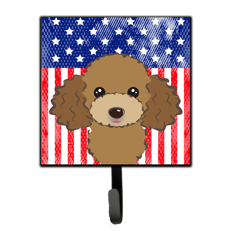 Porte-clés mural Monreal American Flag and Retriever, Bleu / rouge / brun, Caniche brun chocolat