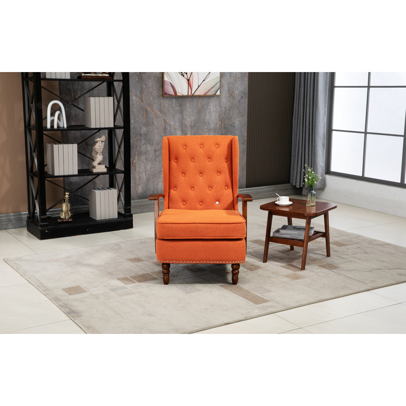 Fauteuil à oreilles rembourré Biali, Lin orange