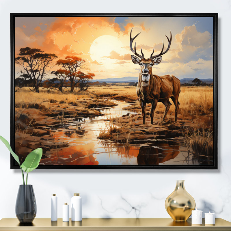 Grand koudou antilope III sur toile, H 24 po x l 32 po x P 1 po, Cadre flottant noir