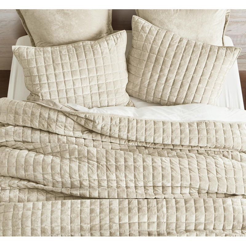 Luxury Velvet King Quilt Set for All Season, Beige