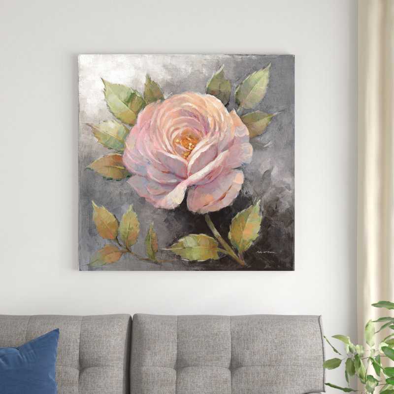 Roses sur fond gris IV, H 36 po x l 36 po x P 1,25 po