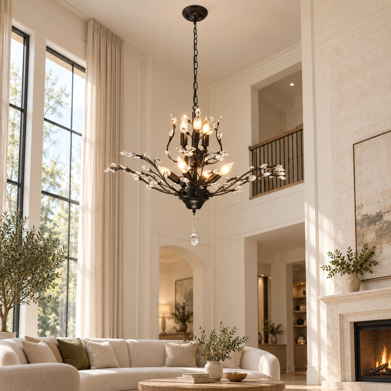 Lustre classique à abat-jour 7 lumières avec détails en cristal Hardi