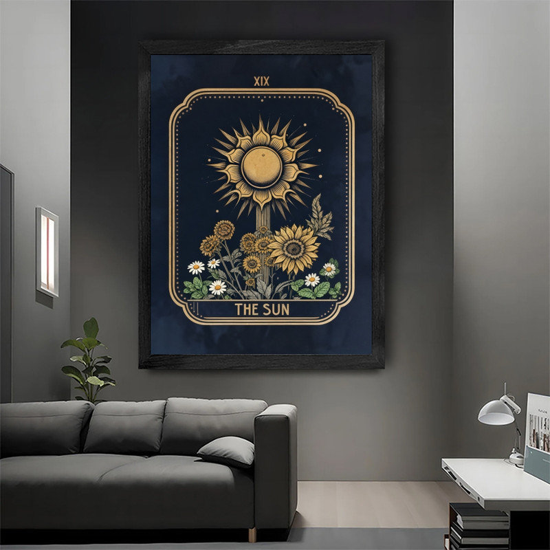 Art mural noir encadré noir rétro - Illustration de décorations spirituelles bohémiennes mystiques, 17" H x 13" W