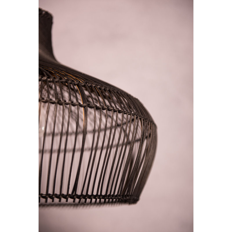 Barwin 1 - Light Boho Pendant Light Handmade Rattan Shade Coastal Kitchen Light, Black