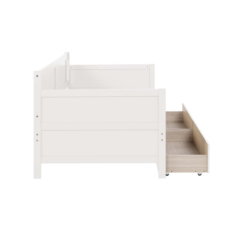Twin Size Pine Wood Daybed With Two Storage Drawers, White