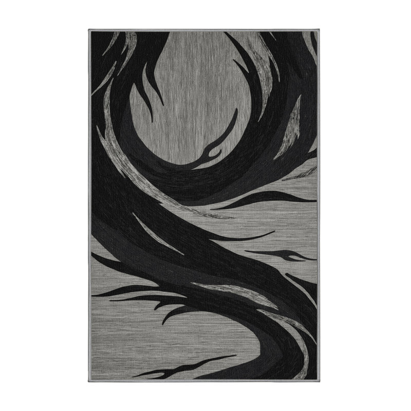  Tapis hawaïen noir lavable volcanique, Rectangle 5 pi x 7 pi