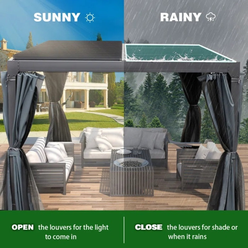 Pergola à lames orientables de 3 m de large x 3 m de profondeur avec toit à lames orientables pour terrasses, jardins et cours arrière