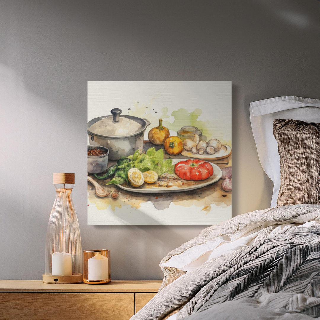 Rustic Watercolor Kitchen Ingredients Montesano Print for Foodie Home Decor, Farmhouse Chef Gift, Modern Cooking Art