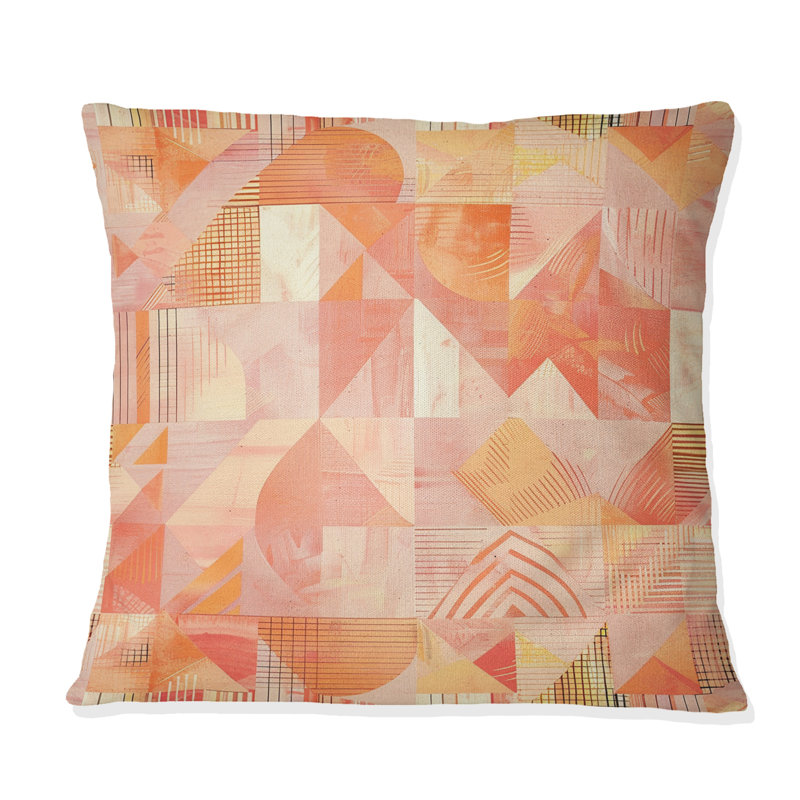 Peach Geometric Plants Print - Coussin décoratif géométrique, H 16 po x l 16 po
