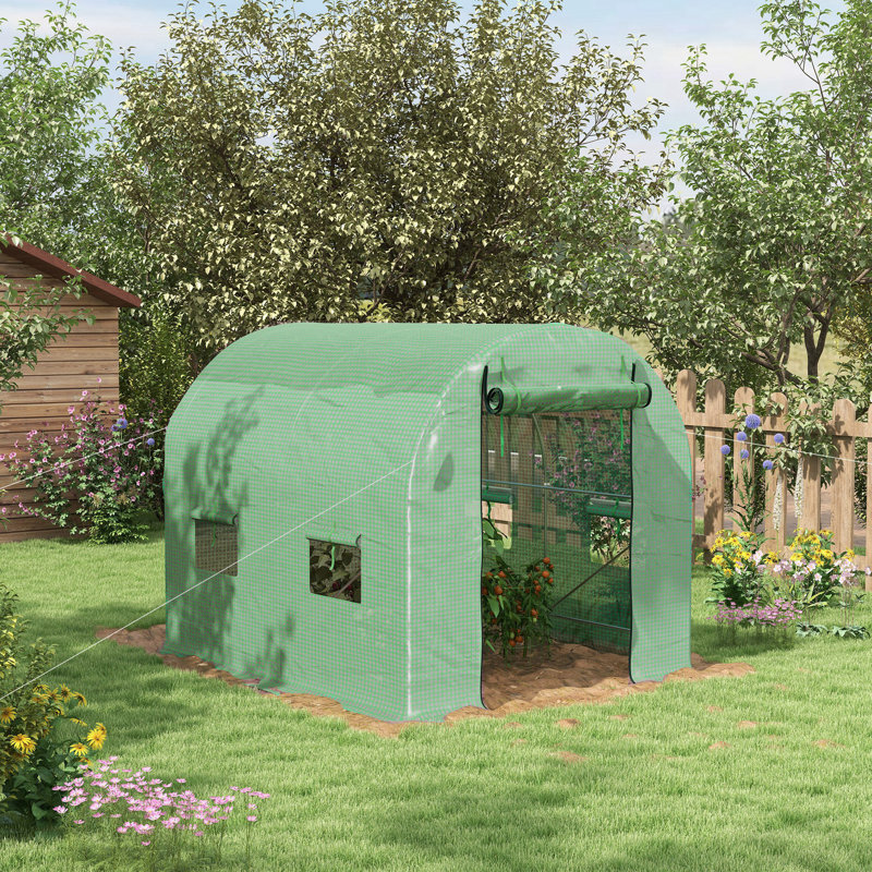 Calora Walk-In Garden Polytunnel Greenhouse With Steel Frame And Roll-Up Windows