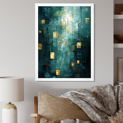 «Sudden Serenity Abstract Turquoise and Gold», reproduction sur toile
