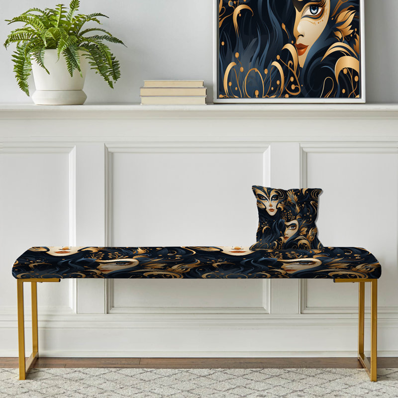 Gold Pattern Venice Masquerade - Paisley Upholstered Gold Bench