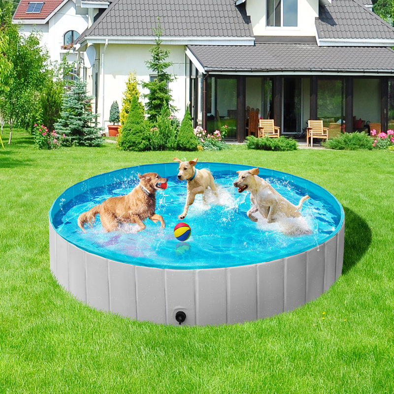  Grande baignoire pliable en PVC pour chiens / chats, Gris, H 12 po x l 79 po x P 79 po