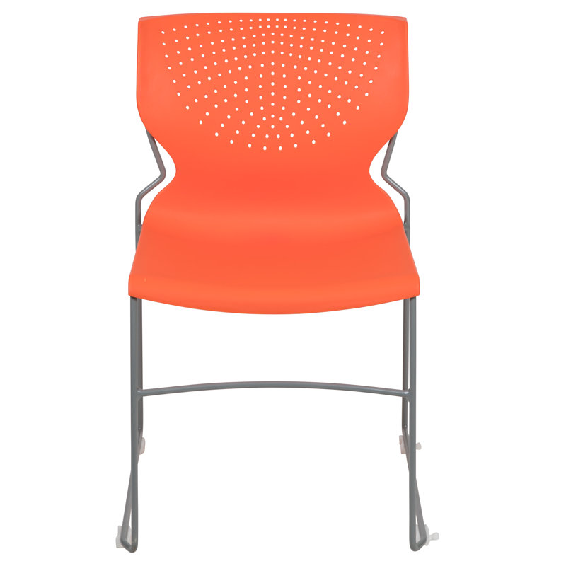 Everleigh Orange Full Back Ergonomic Stack Chair with Gray Metal Frame