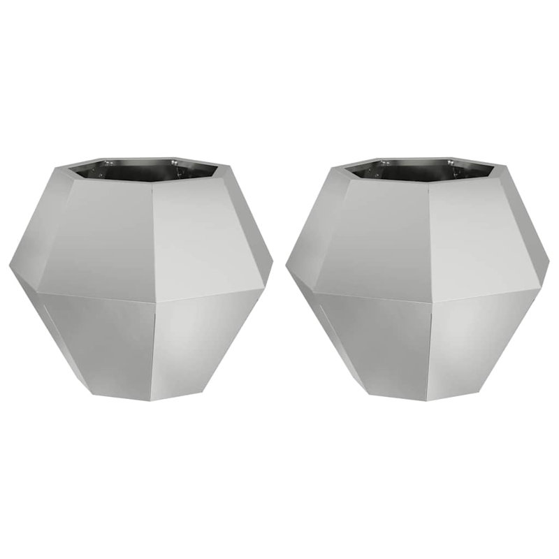  Planter 2 Pcs Silver Galvanised Steel, 40cm H x 50cm W x 50cm D
