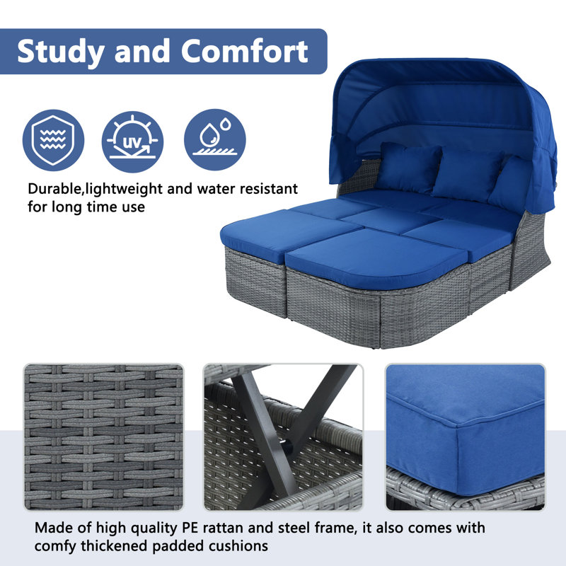 Wyla Wicker 6 - Person Patio Conversation Sets with Cushions, Blue