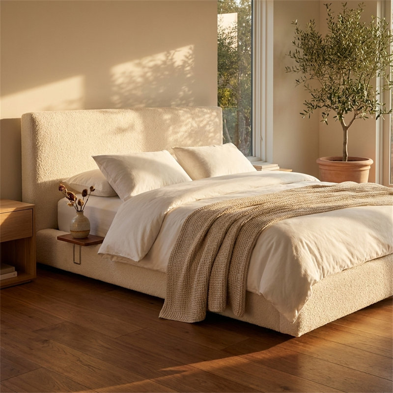 Base de lit grand format avec table d'appoint réglable et coussin en mousse de 8,7 pouces; Facile à assembler., Grand lit