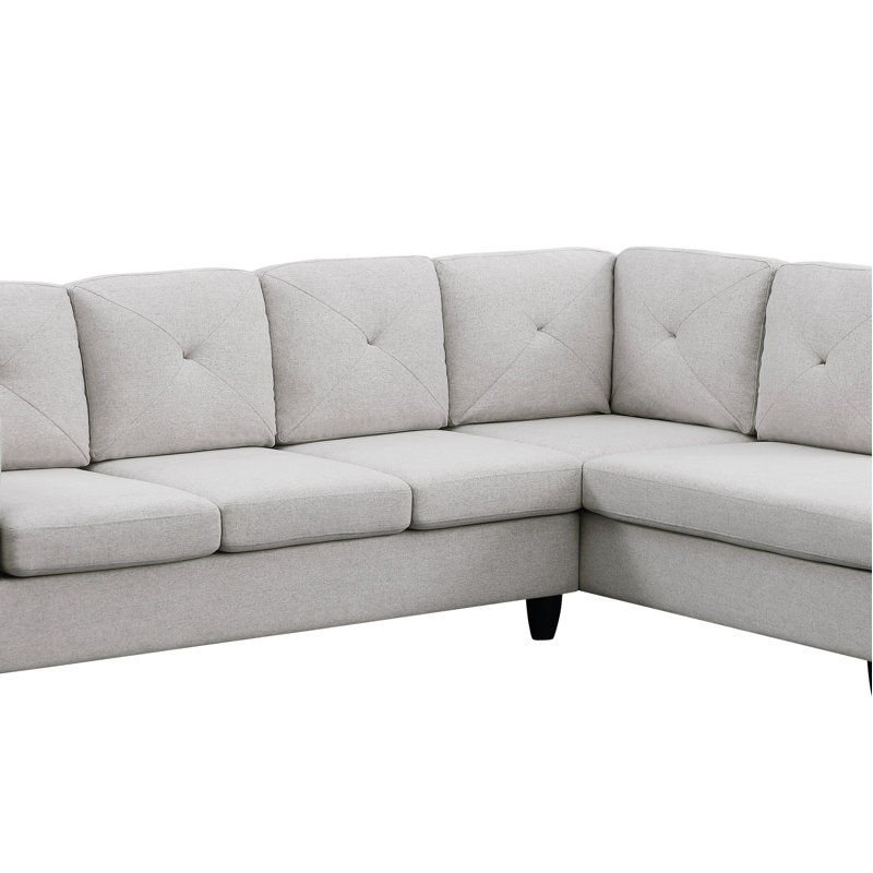 Linen Sectional Sofa With Right Facing Chaise, Light Gray Linen
