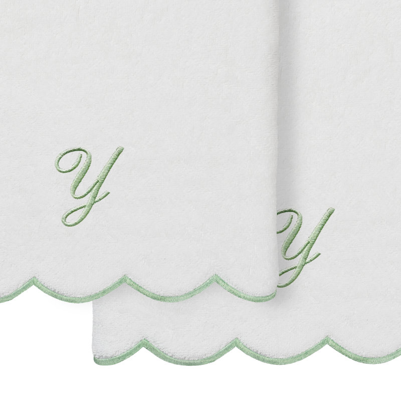  Ensemble de serviettes de bain personnalisables 100% coton turque ADORNIA 2PC, Y, Blanc/vert