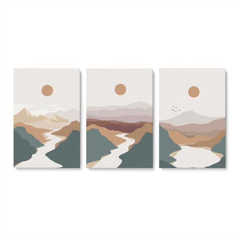 12 "X 8" Minimalist Mountain Escape, ensemble de 3 impressions sur toile, H 18 po x l 12 po x P 1,25 po, Toile tendue
