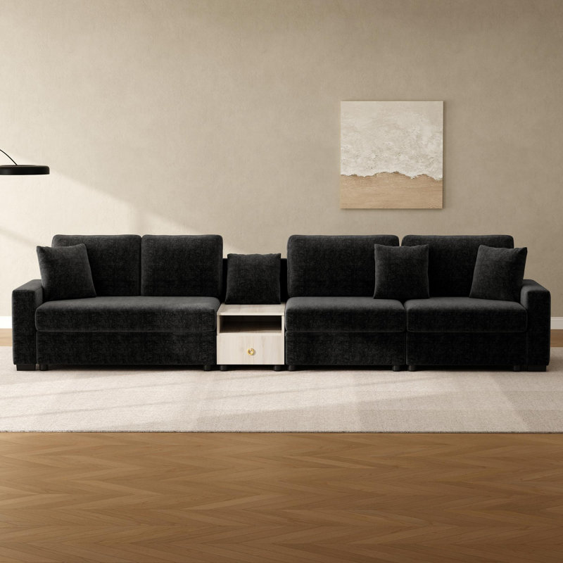 Canapé modulaire avec coussins décoratifs, Noir