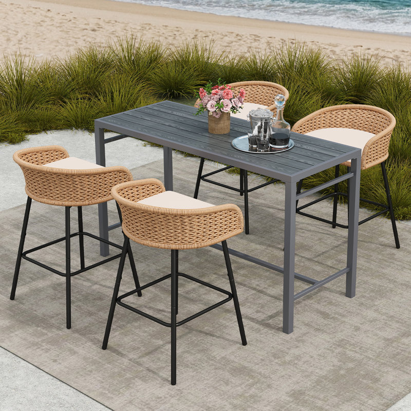 Carvin 4 - Person Rectangular Outdoor Dining Set With Cushions, Gray, Khaki