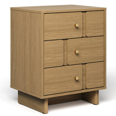 3-Drawer Nightstand, Solid Wood, 110LBS Capacity, Natural Oak Finish