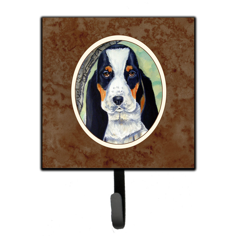 Pelin Metal Wall Organizer with Key Hooks, Brown/Salmon/Blue, Basset Hound On The Branch