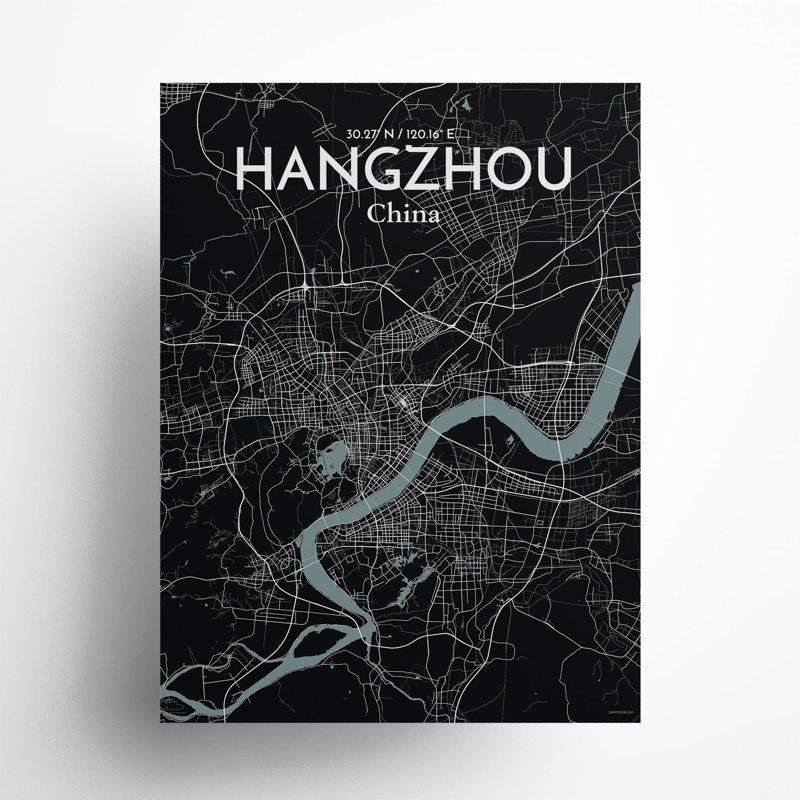 Impression sur la carte de la ville de Hanghang, Gris / noir, H 24 po x l 18 po