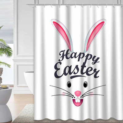 Cute Easter Bunny Drawn Greeting Shower Curtain with 12 Hooks