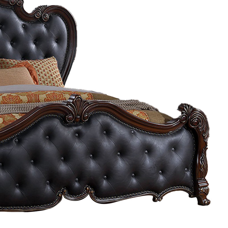 Lit Venta, revêtement en similicuir capitonné, Grand, Noir / cerisier brun