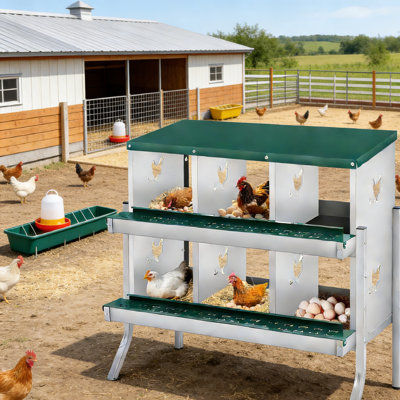 Metal Nesting Boxes for Chickens-6 Compartment Chicken Nesting Box with Bracket Legs for Laying Eggs, Wall Mountable Roll Away Laying Boxes for Hens and Chicken Coop,Green