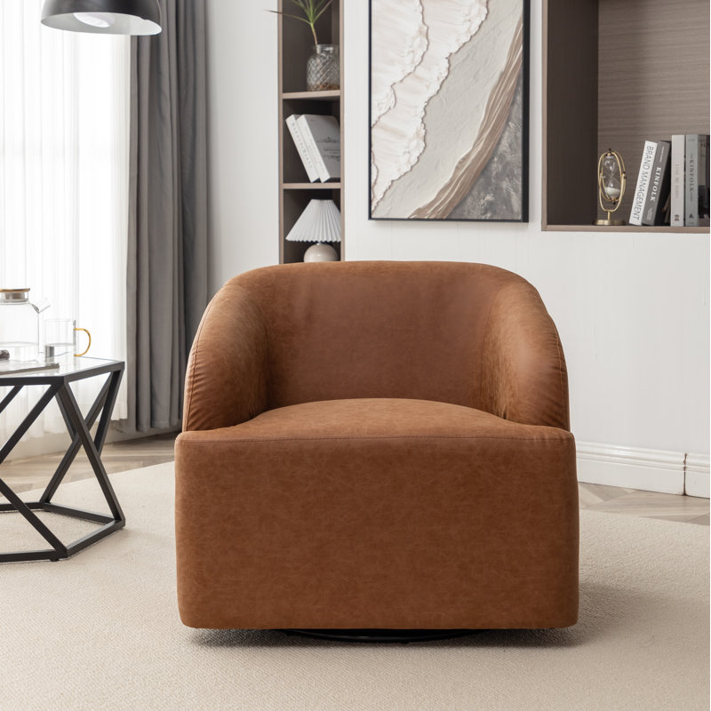 Fauteuil demi-tonneau pivotant en similicuir Broderic, Similicuir brun